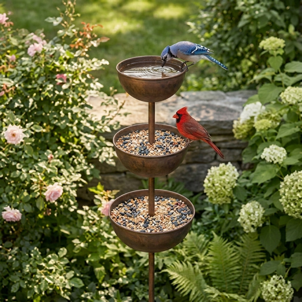 Rustiek Drielaags Vogelbad